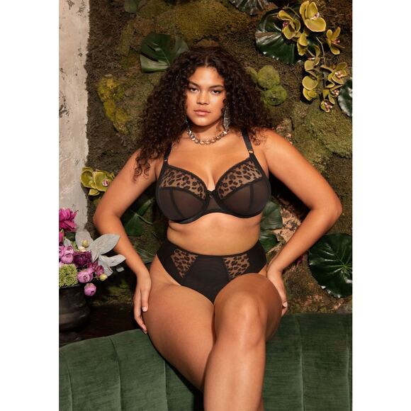 Elomi Women's 36J Jet Black Leopard Namrah Bandless Plunge Bra Underwire G28-12 - Picture 1 of 7